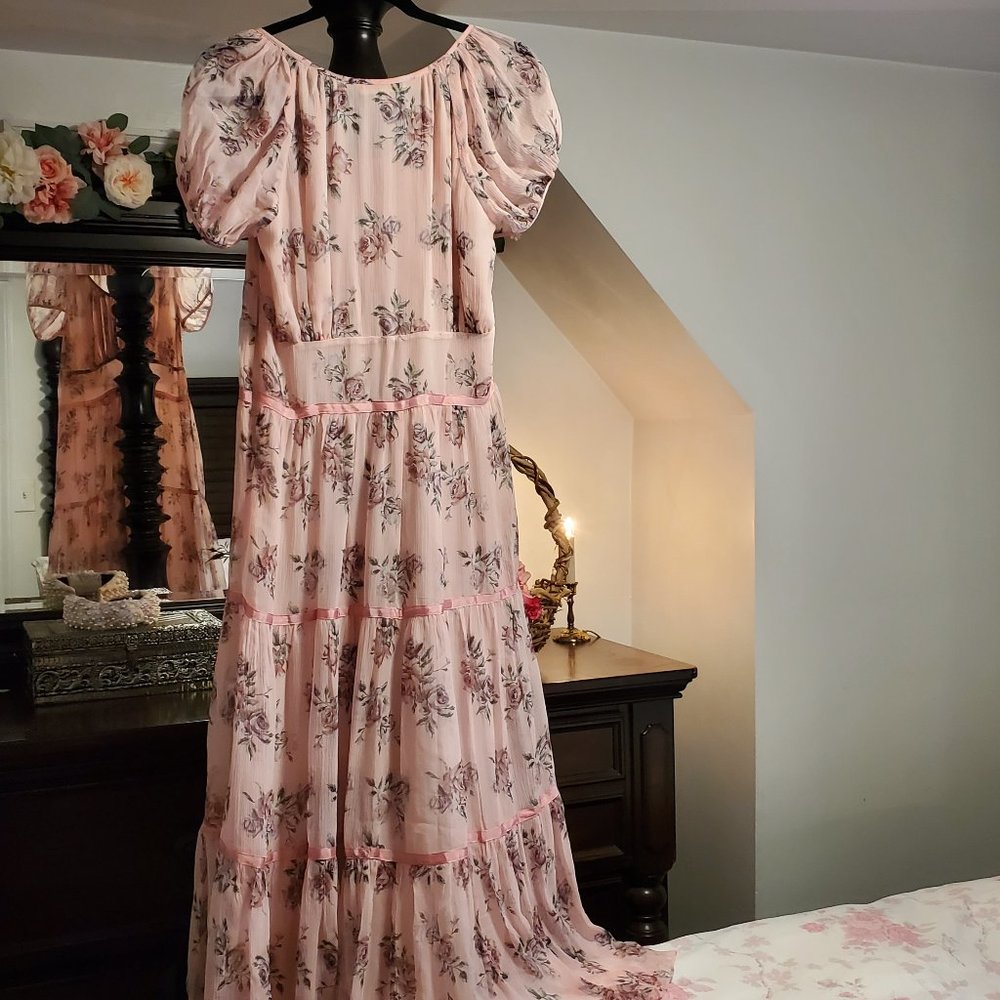 LoveShackFancy Audra Silk Midi Dress in Pink Canopy - Picture 7 of 14